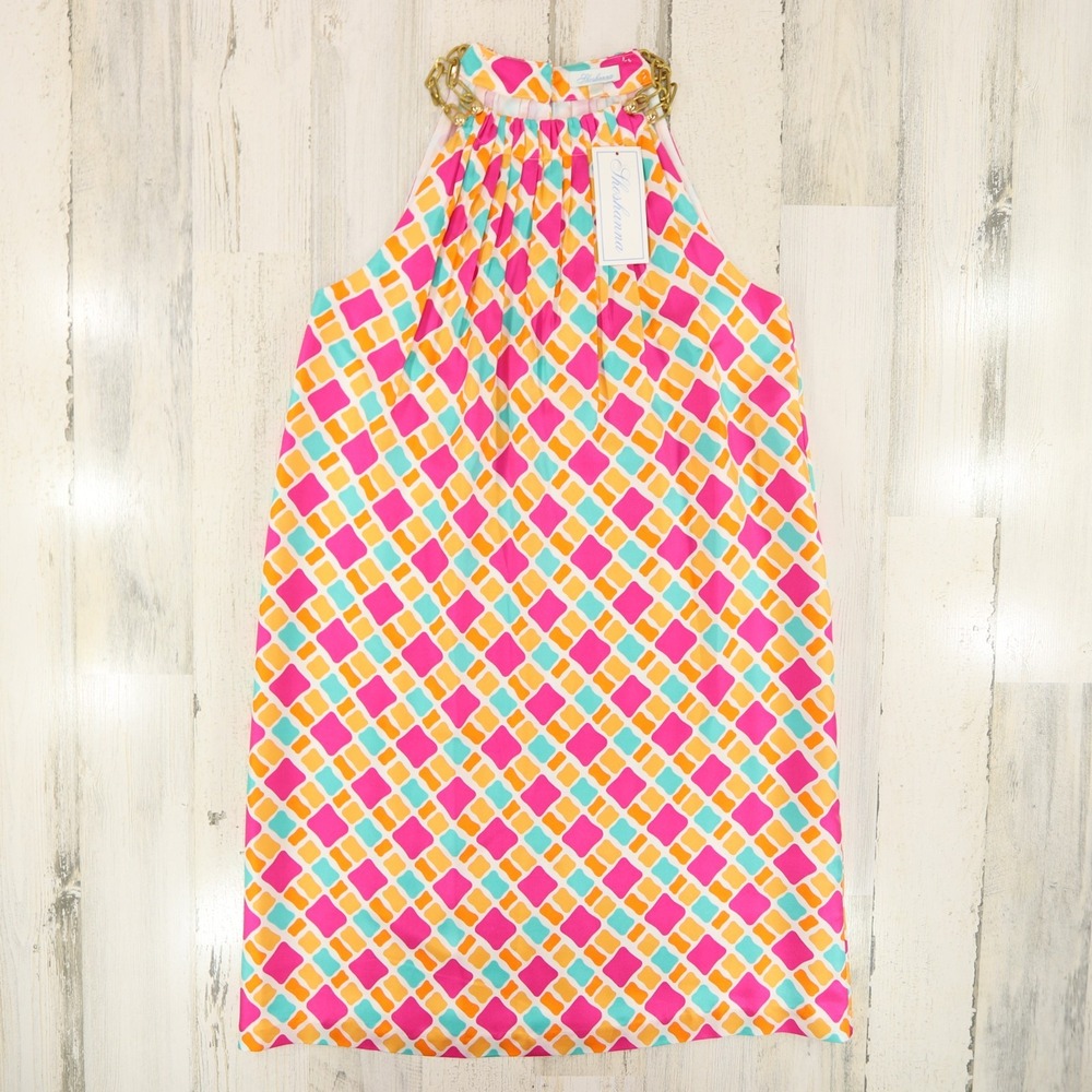 Shoshanna Dress Womens Size 6 Geometric Silk Chain Halter NEW